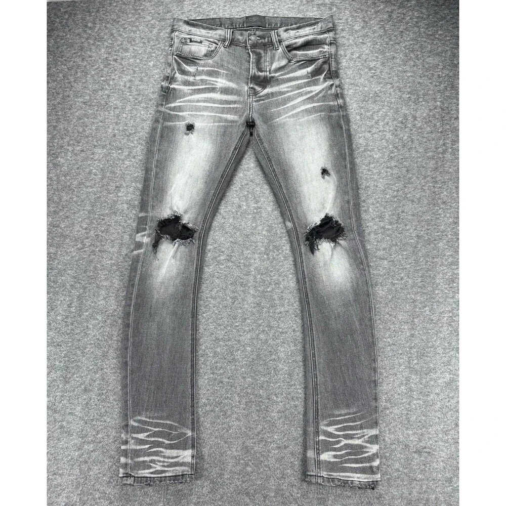 MacKeen Market Jeans Mens 34 Gray Black Distressed Y2K Skinny Slim MK-200 TBLV